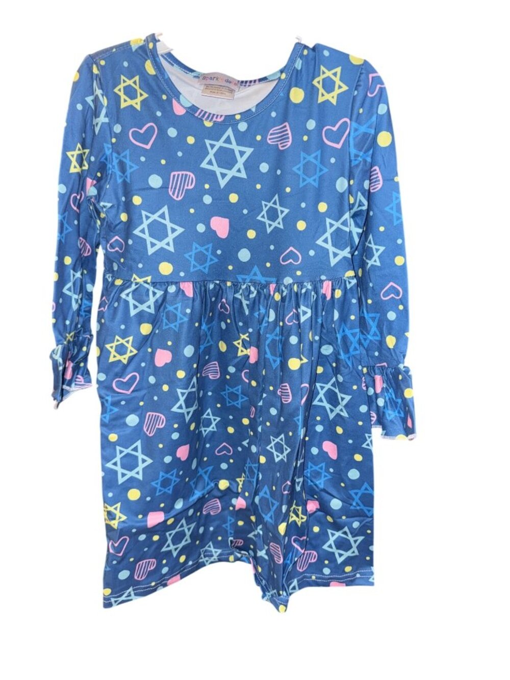 Sparkledots Hanukkah Star Of David Girls Dress Blue With Heart & Polka Dot Print